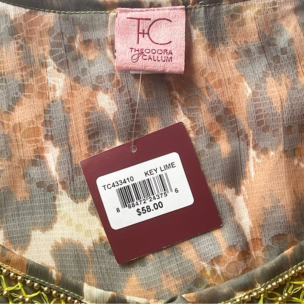 NWT Theodora Callum key lime brown leopard pattern swim cover up, one size - Picture 11 of 13